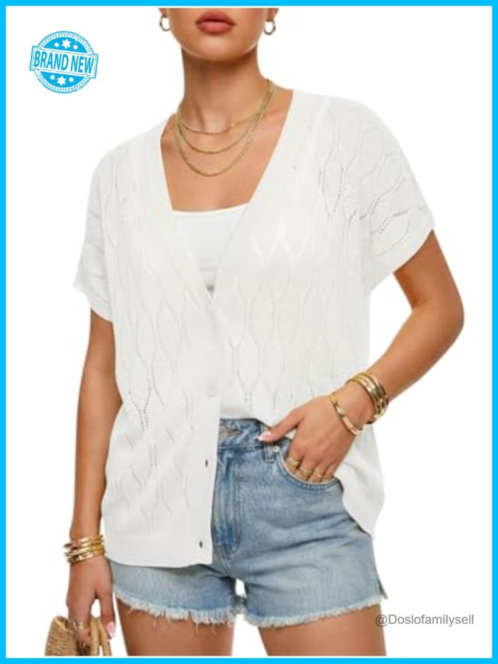 Women's Lightweight Crochet Short Sleeve Cardigan Sweater Beach Coverup